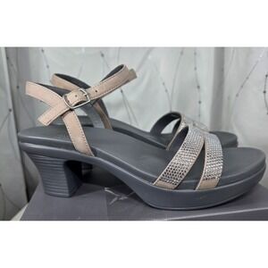 NIB Abeo Faith Heeled Sandals Women Size 7.5 Rhinestones Gray Silver Leather
